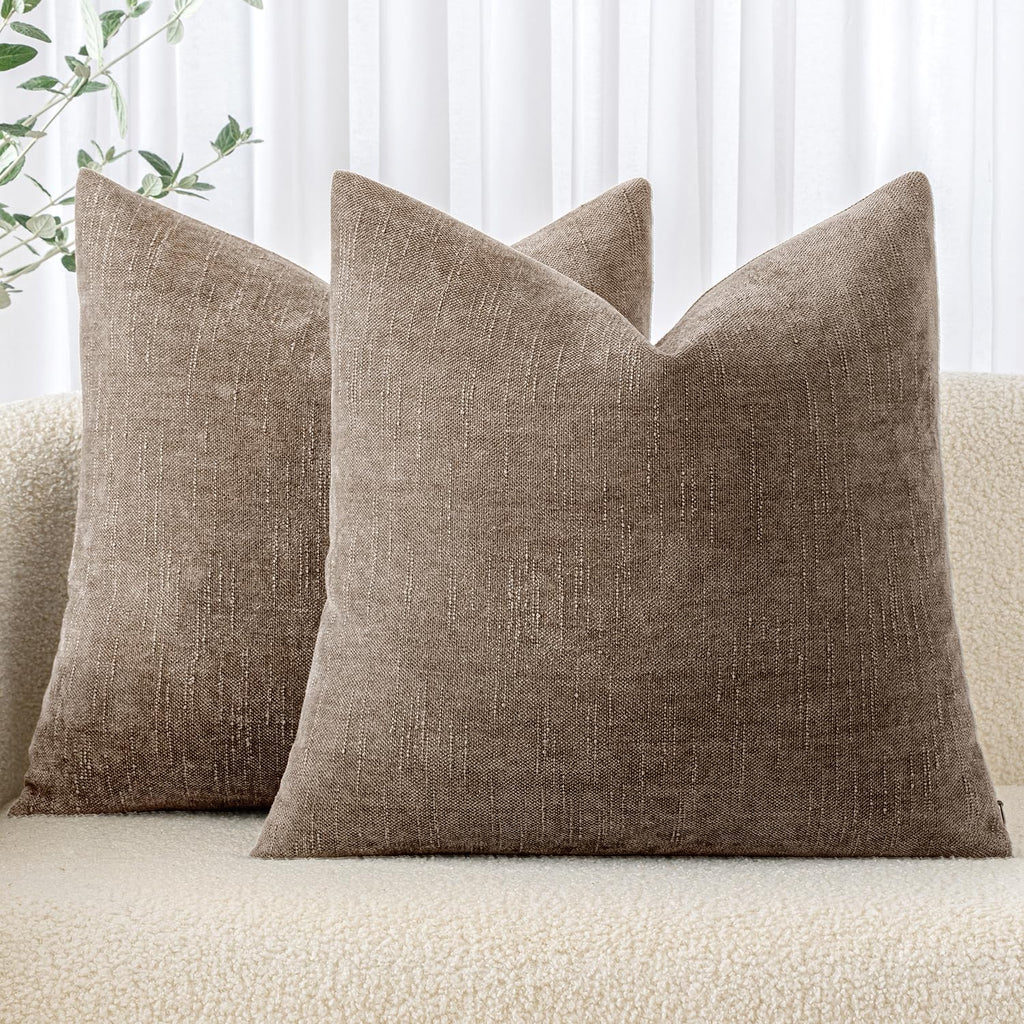 MIULEE Pack of 2 Decorative Throw Pillow Covers Soft Chenille Throw Pillows Solid Textured Euro Cushion Covers for Couch Sofa Bedroom Living Room 22x22 Inch, Taupe Grey