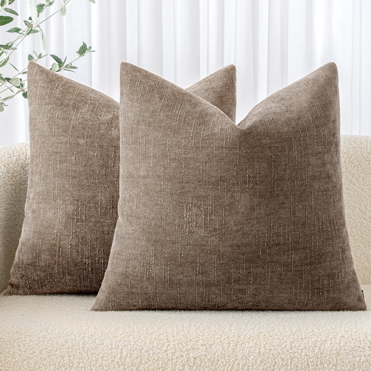 MIULEE Pack of 2 Decorative Throw Pillow Covers Soft Chenille Throw Pillows Solid Textured Euro Cushion Covers for Couch Sofa Bedroom Living Room 22x22 Inch, Taupe Grey