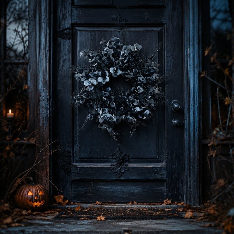 Halloween Black Door Wreath Decorations for Front Door - Variation M-9