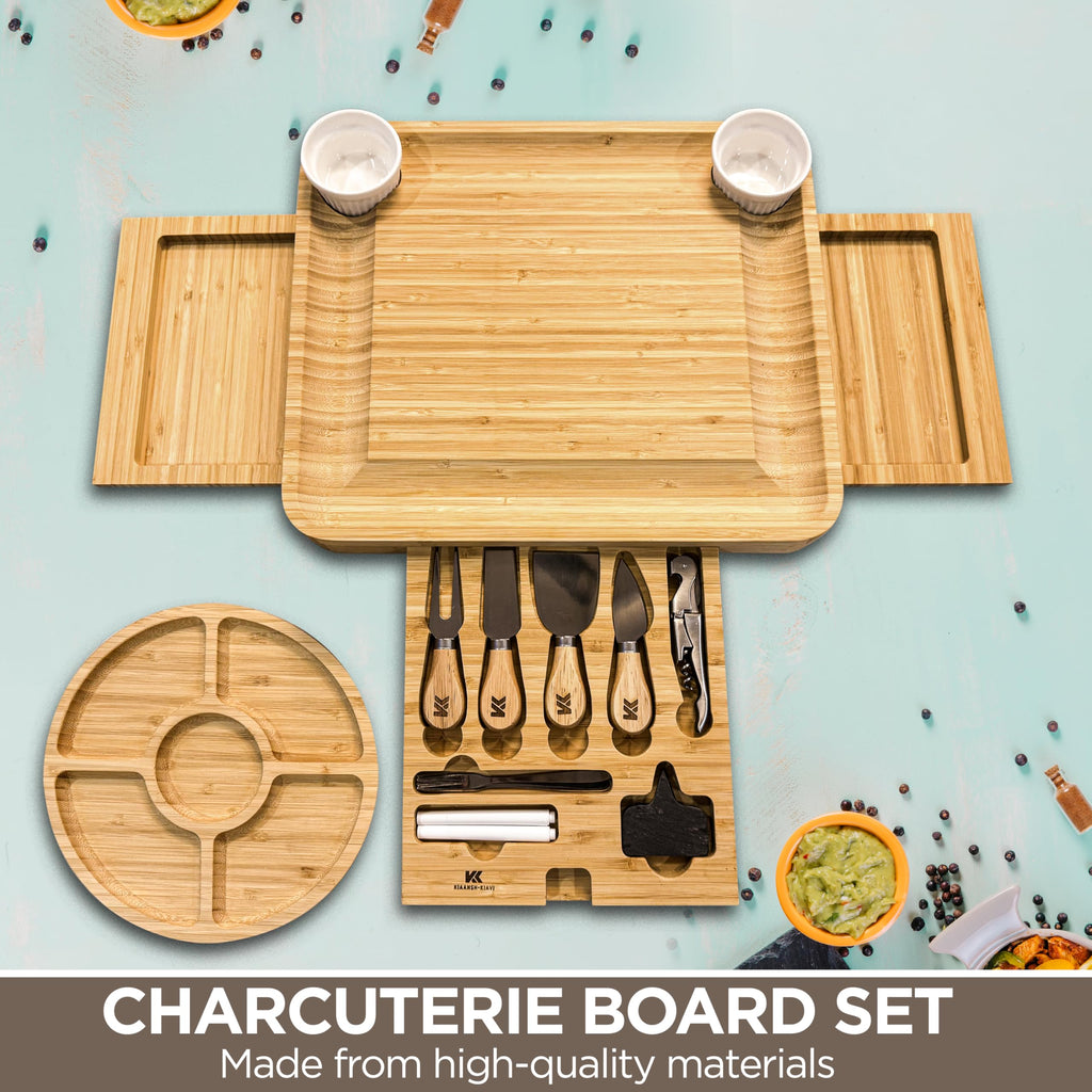Kiaansh-Kiavi Kiaansh and Kiavi Charcuterie Boards Gift Set: Bamboo Cheese Board Set. Perfect for wedding gifts, Bridal shower and House Warming Gifts., Large