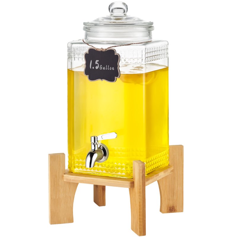 1.5 Gallon Glass Beverage Dispenser with Stainless Steel Tap