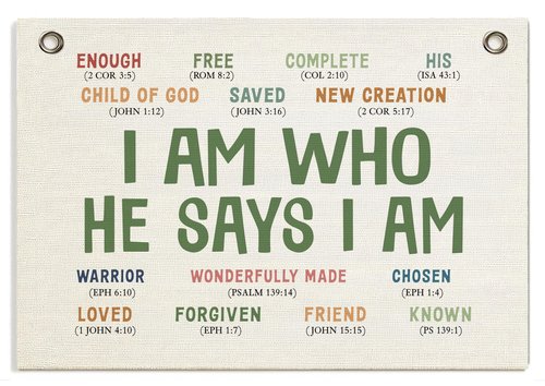 Christian Wall Decor Banner, Inspirational Religious Bible Verse Decor, Canvas Hanging Flag Banner Wall Poster Sign, Positive Growth Mindset Quotes for Kid's Room Classroom Homeschool -I Am Who He Says I am