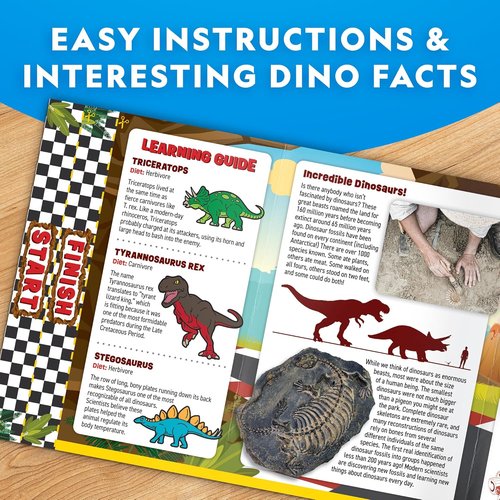 National Geographic Dinosaur Race Cars Craft Kit - Paint 3 Dino Cars with 6 Colors | Kids Arts & Crafts