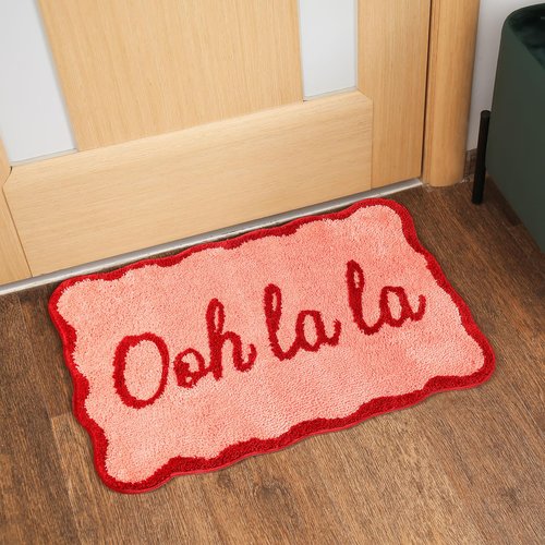 Drydiet Valentines Pink Bathroom Rugs 20 x 31 Inch Ooh La La Funny Bath Mat Non Slip Cute Washable Doormat for Valentines Winter Holiday Bathroom Shower Outdoor Indoor Front Porch Decor