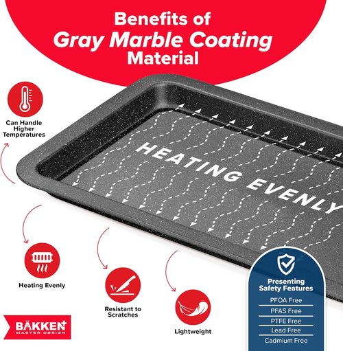 BAKKEN Nonstick Baking Pans - Commercial Grade Carbon Steel Cookie Sheet, 13.18" x 8.66", Oven Safe to 450°F, Gray