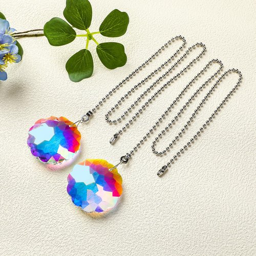 LONGSHENG - SINCE 2001 - 4 Pack Silver Ceiling Fan Pull Chains, Crystal Prisms Ornaments Pull Chains for Ceiling Fans and Lights, Decorative Fan Pulls Extenders with Connector