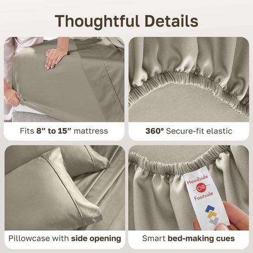 California Design Den Twin Bed Sheets Set - 100% Cotton, 400 Thread Count, Silky Smooth Sateen - Taupe