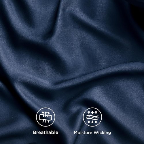 Bedsure Cooling Twin Sheets - Breathable Rayon from Bamboo, Soft & Silky, Deep Pocket Up to 16 Inches, Navy