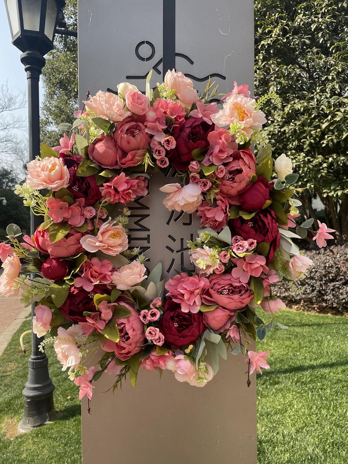 Peony Wreaths | 24-Inch Large Spring Wreath - Lush Handmade Design for Front Door & Outdoor Decor