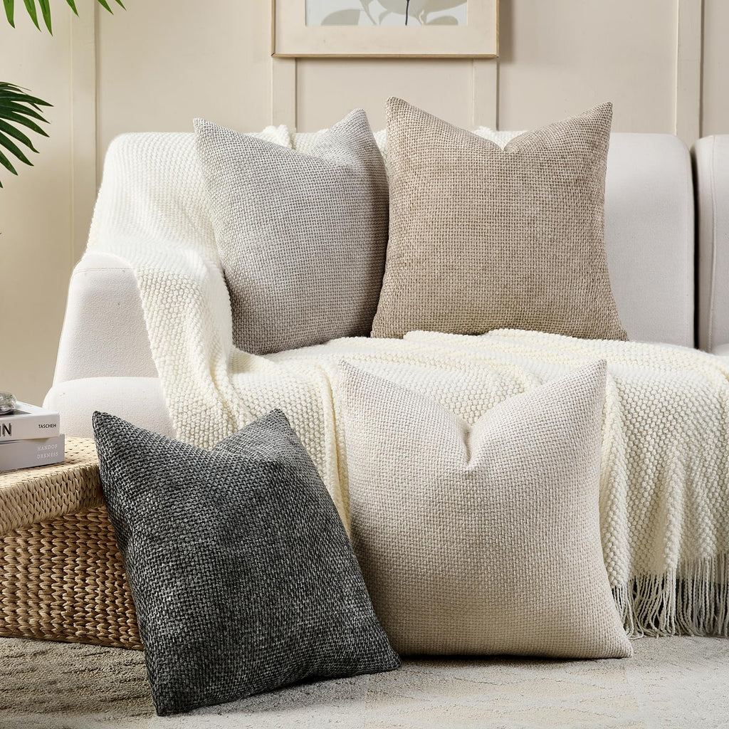 Volcanics Neutral Linen Throw Pillow Covers 20x20 Set of 4, Decorative Soft Accent Pillowcases for Couch, Bed, or Sofa, Boho Farmhouse Style for Modern Living Room Decor