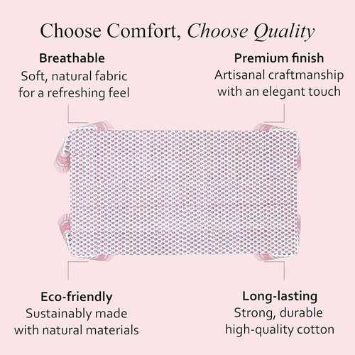 CPC Tablecloth - 100% Cotton Square Table Cover | 60x60 Inch Indian Block Print - Pink Sapphire