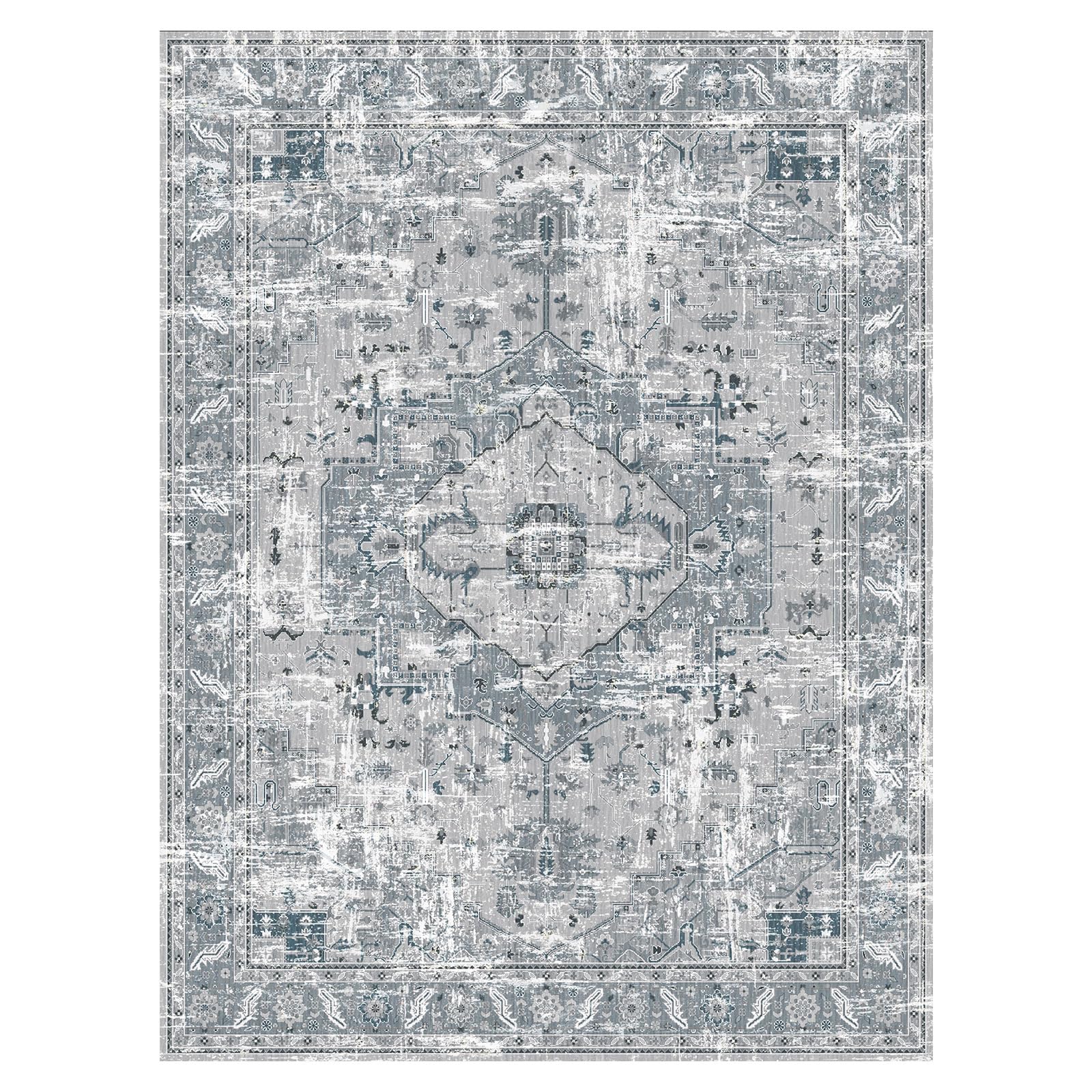 Vintage Area Rugs Living Room Boho Washable Dusty Pink Blue 5x7 Neutral Modern Non Slip Carpet for Nursery Dining Room Bedroom Farmhouse