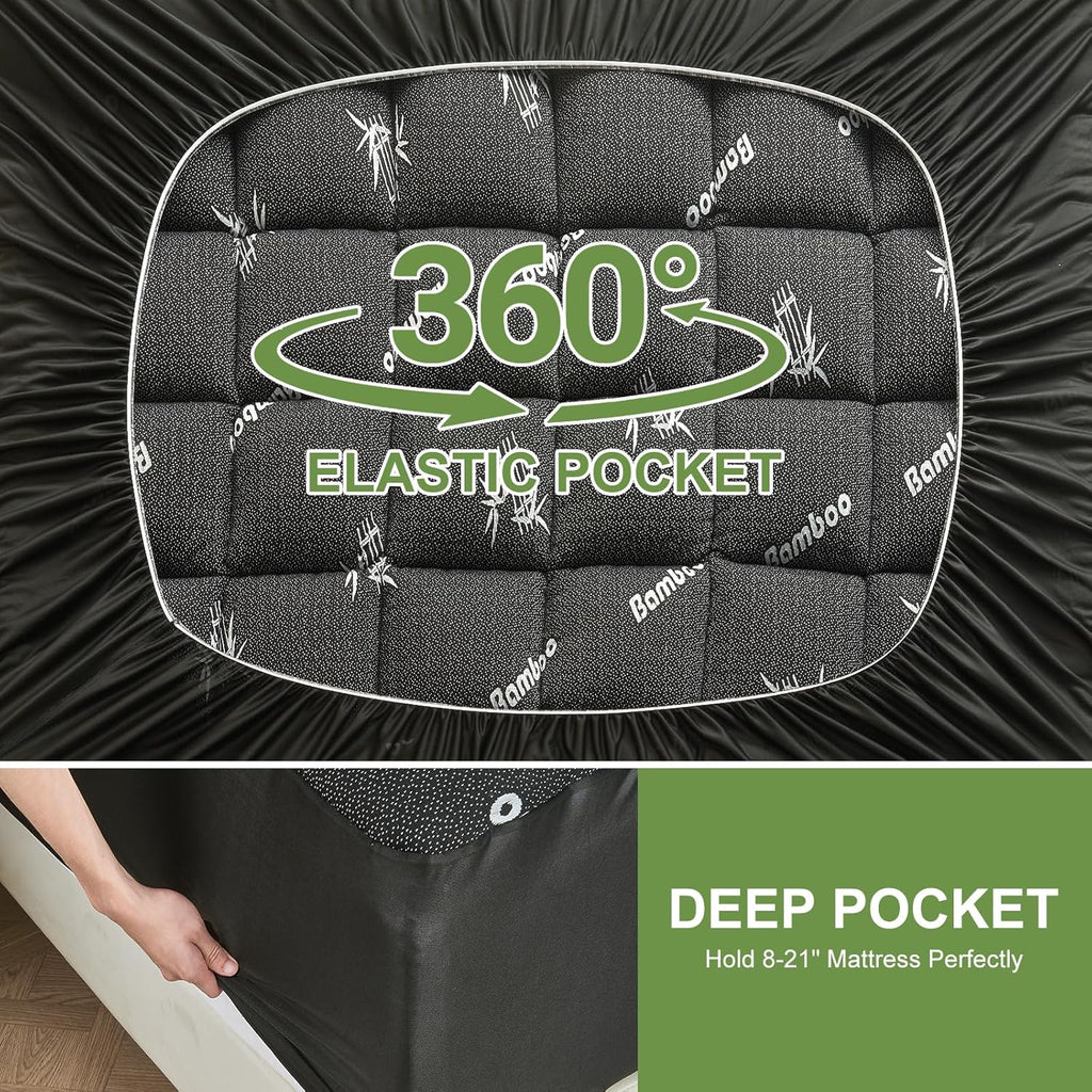 Skiennix Queen Size Mattress Topper - Soft Bamboo Viscose Pillow Top for Back Pain Relief | Cooling Dark Grey with Deep Pocket (8-21 Inch)