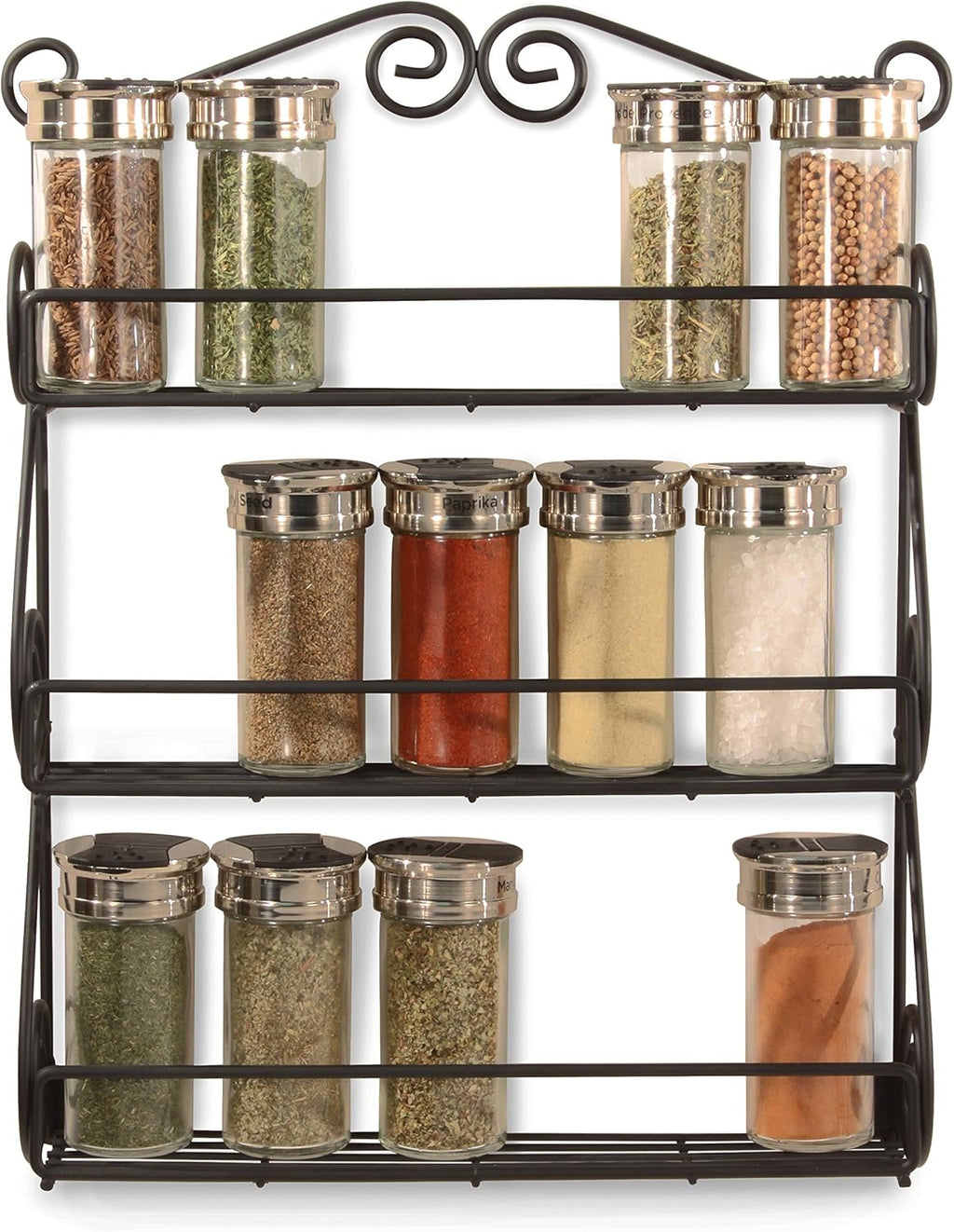 Spectrum Diversified 3-Tier Wall-Mounted Spice Rack Organizer - Traditional Design for Kitchen & Cabinet
