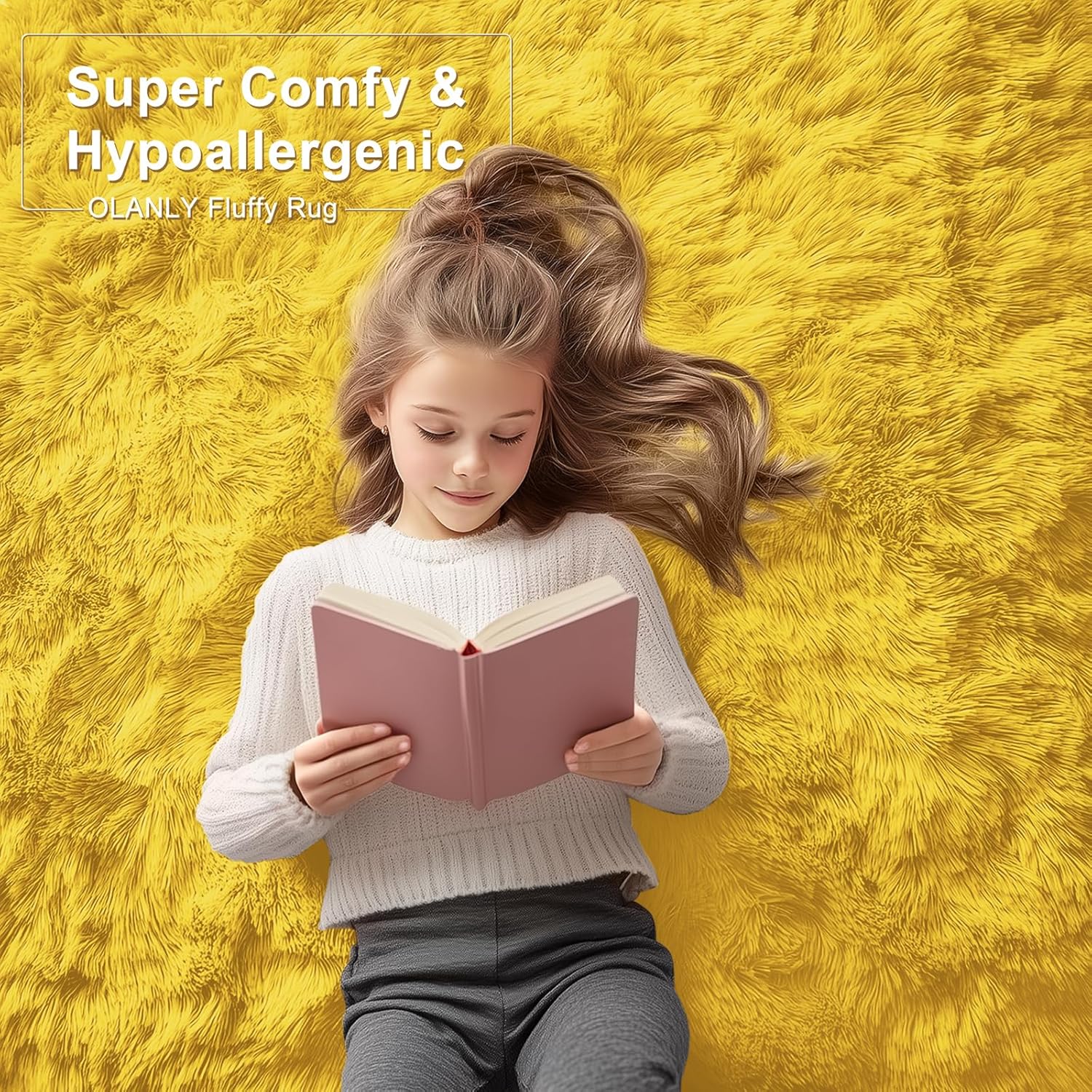 OLANLY 6x9 Machine Washable Area Rug - Soft Fluffy Shaggy Carpet for Living Room & Bedroom | Yellow