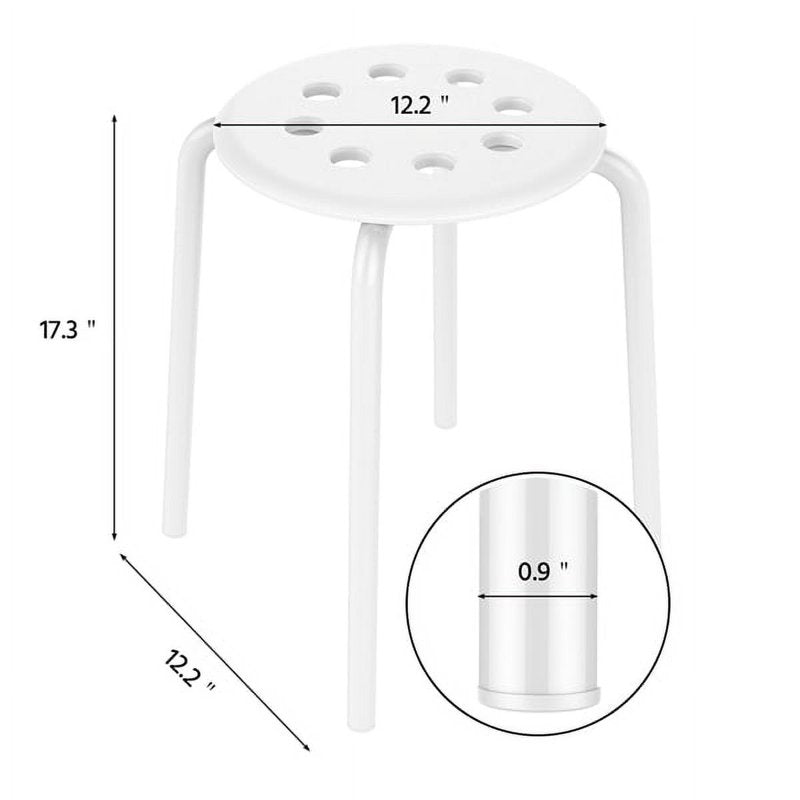 Set of 5 Stackable Round Bar Stools - White Plastic Seats