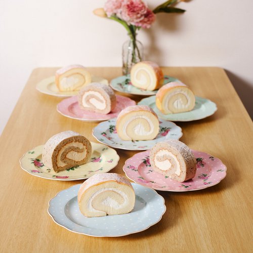 BTaT- Porcelain Floral Plates, Royal Dessert Plates, 8 inch, Set of 8 and Royal Coffee Mugs, 12 oz, Set of 8