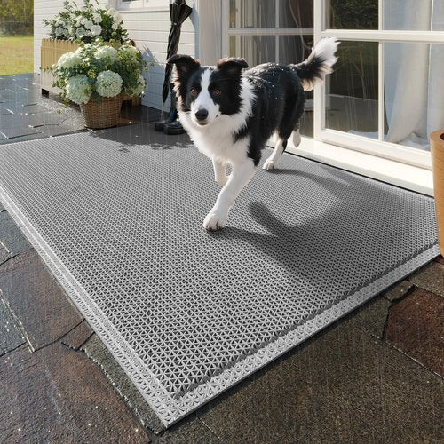 QiCaiJia Front Door Mat 24''x36'', Drainage Heavy Duty Dirt Trapping Non-Slip Doormats, Outdoor Rubber Floor Mats, Restaurant Commercial Kitchen Industral Pool Entrance Bar Wet Area, Grey