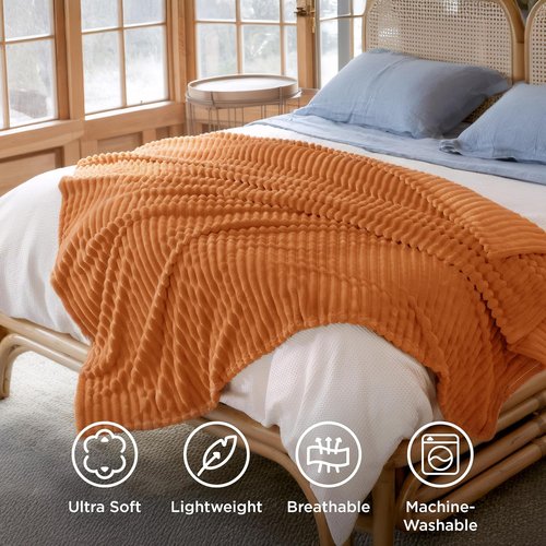 Bedsure GentleSoft California King Size Blanket - Cozy Orange Fleece Throw, 102x96 Inches