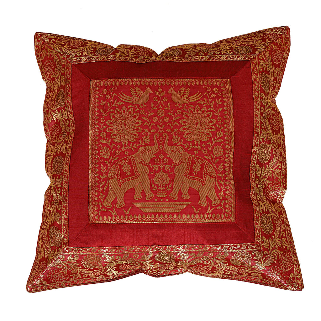 Shubhlaxmifashion Indian 10 Pcs 20x20 Inch 50x50 CM Elephant Banarsi Silk Indian Ethnic Bohemian Decorative Cushion Cover Handcrafted Patchwork Sari Throw Pillow Boho Decor Cushion Cover for GIF