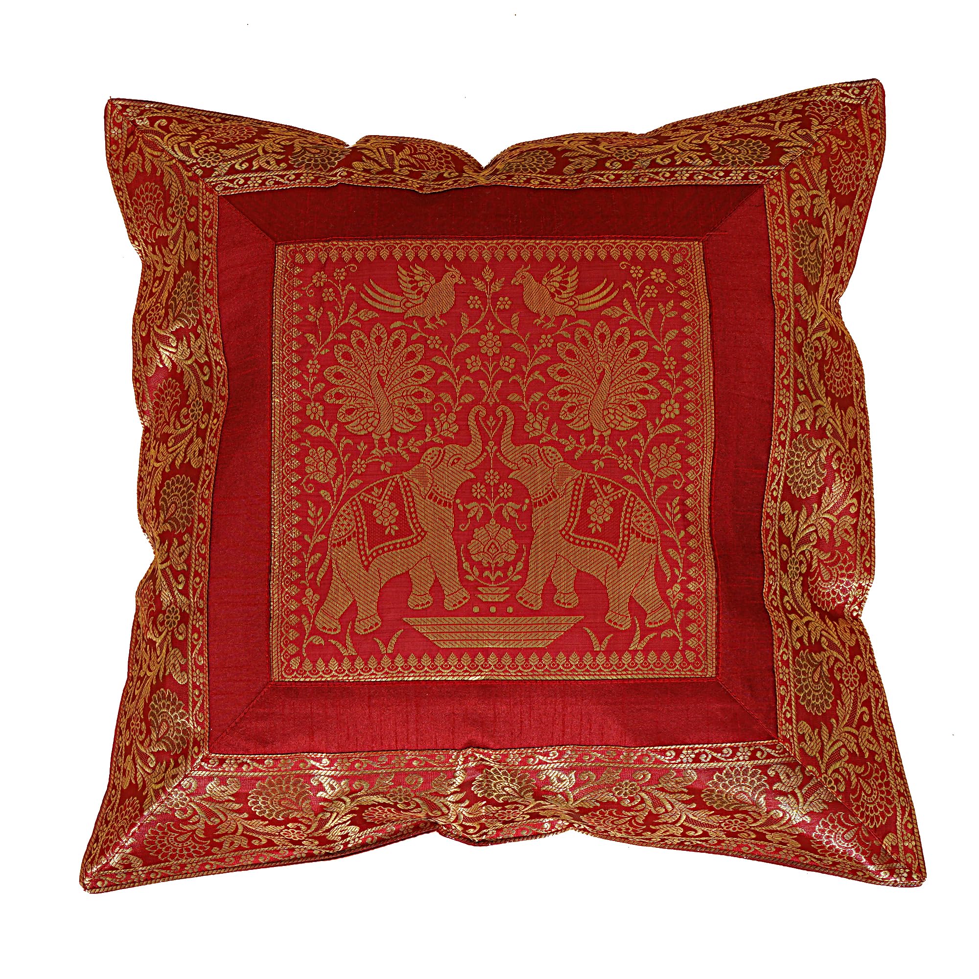 Shubhlaxmifashion Indian 10 Pcs 20x20 Inch 50x50 CM Elephant Banarsi Silk Indian Ethnic Bohemian Decorative Cushion Cover Handcrafted Patchwork Sari Throw Pillow Boho Decor Cushion Cover for GIF