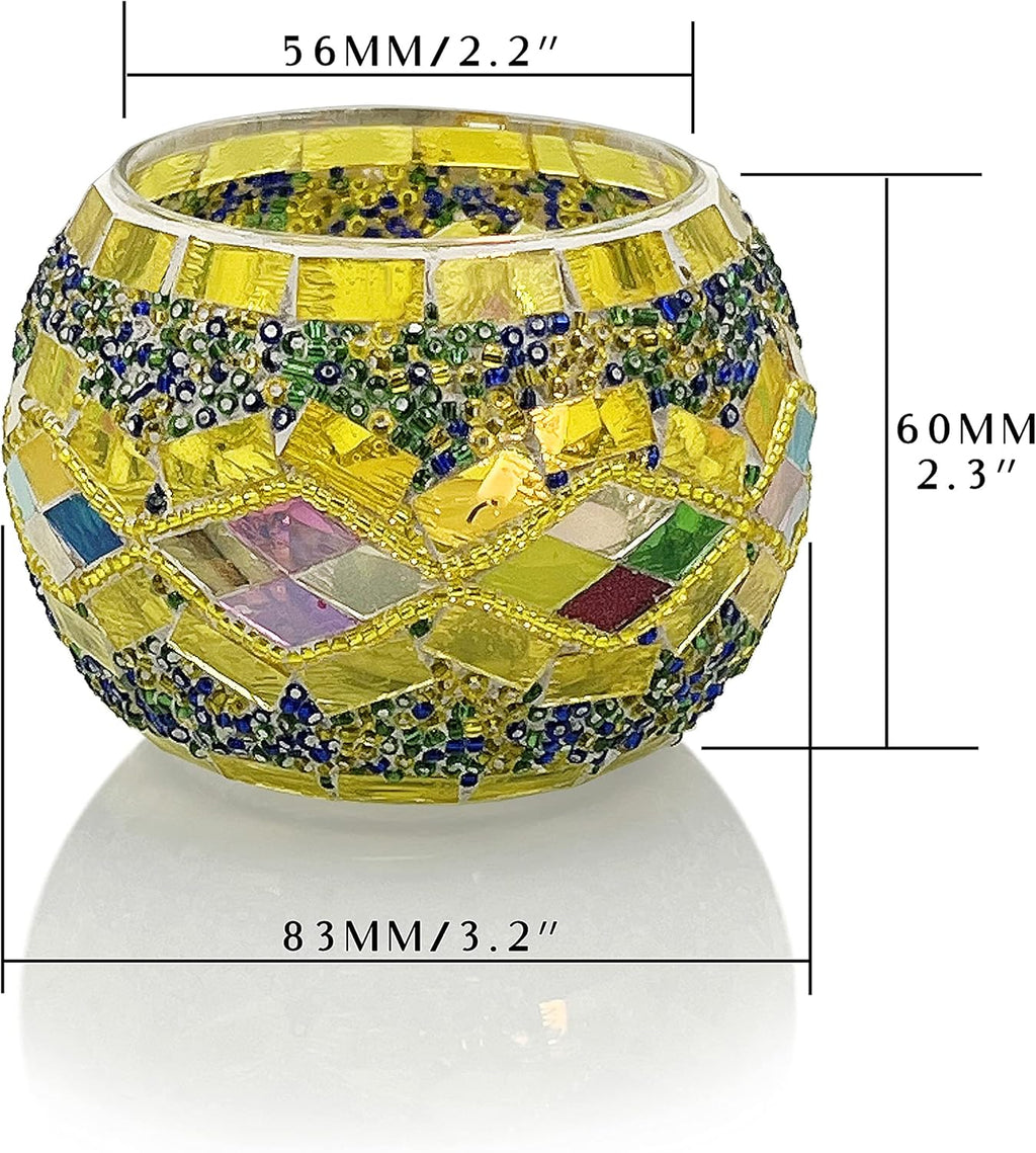 SHMILMH Glass Candle Holder Set - Handmade Mosaic Tealight Holders for Diwali & Christmas | Set of 4