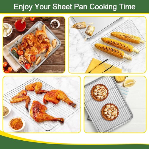 E-far Baking Sheet Set - Stainless Steel Cookie Pans with Cooling Racks | 16/12.5/9.3 Inch, Non-Toxic & Easy Clean
