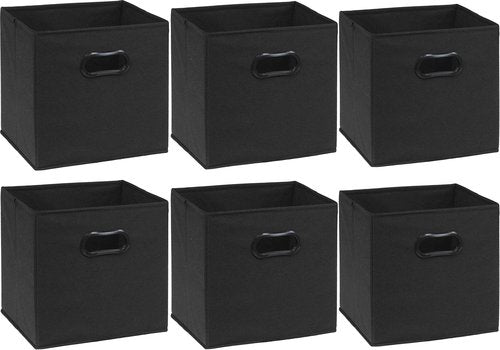 Simple Houseware Foldable Cube Storage Bins with Handles, 11-Inch, Black, 6-Pack, Fabric Cubes Organizer for Closet or Shelves