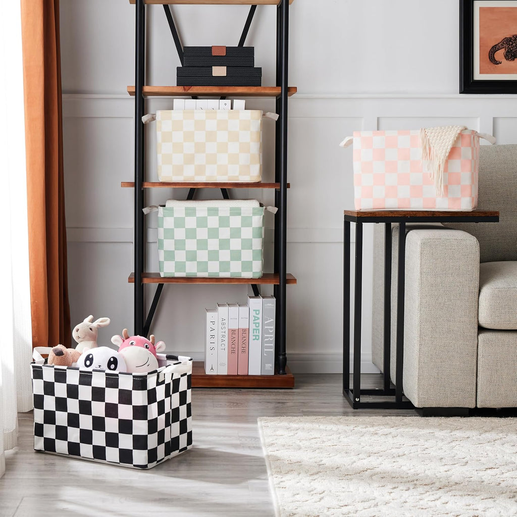 Ohocut Sage Green Checkered Canvas Basket - Decorative Storage for Kids & Pets | Organizing Solution for Home & Classroom
