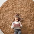 OLANLY Round Khaki Area Rug - Soft, Fluffy, Machine Washable 7 ft Circle Carpet for Bedroom & Living Room