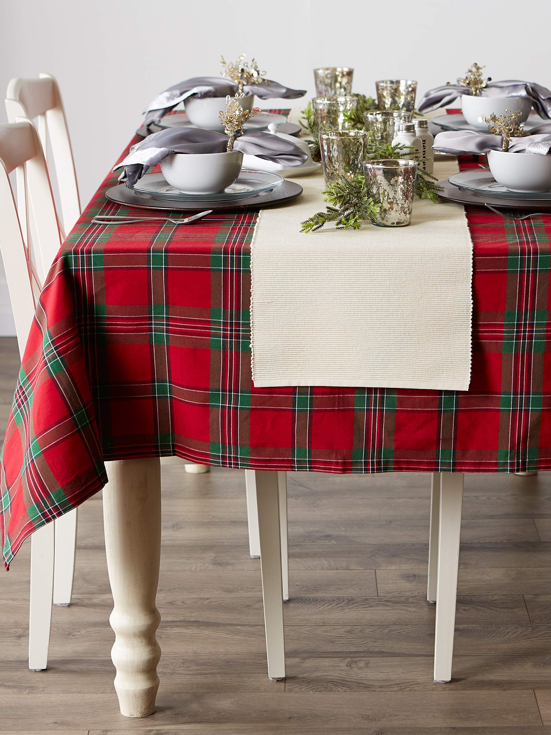 DII Farmhouse Christmas Plaid Dining Table & Kitchen Décor, Holiday Tablecloth, 70" Round, Red & Green