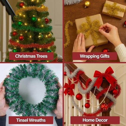 Mandala Crafts White Tinsel Garland – 30 Feet Thin Metallic Foil Glitter Garland for Christmas Tree, Party, Wedding Decor, and Holiday Decorations