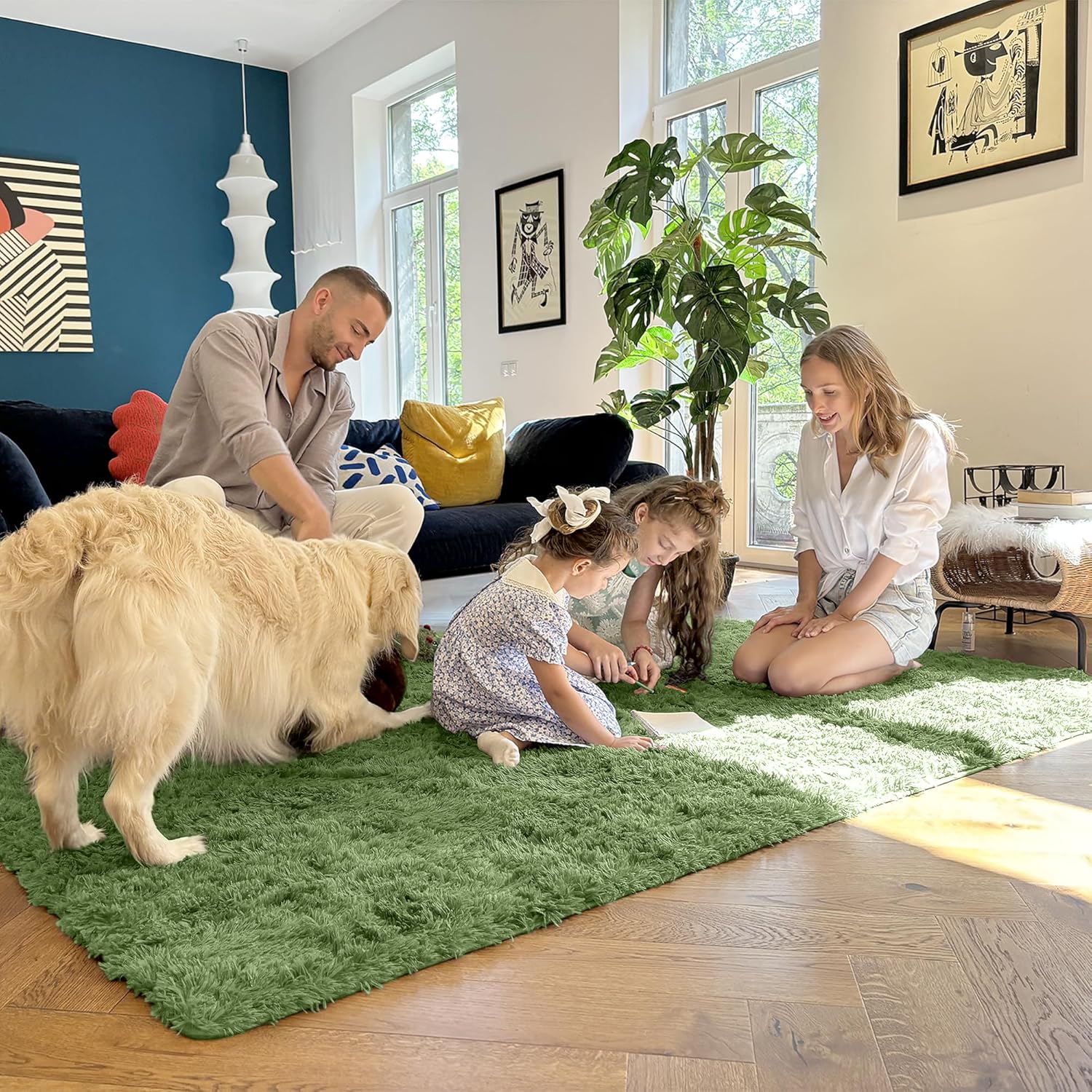 OLANLY Runner Rugs - Soft, Machine Washable Shaggy Carpet for Hallway & Bedroom | Green 2x6 ft