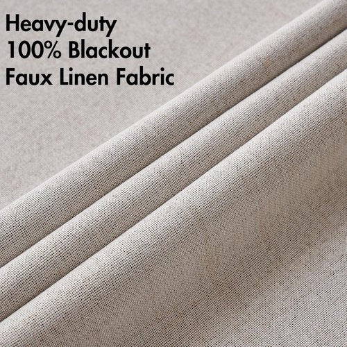 MIULEE 100% Blackout Linen Curtains - Thermal Insulated Ivory Drapes for Bedroom & Living Room | 52 x 132 Inch (2 Panels)