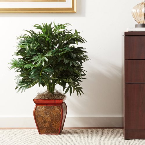 Nearly Natural Double Bamboo Palm with Decorative Planter Silk Plant
