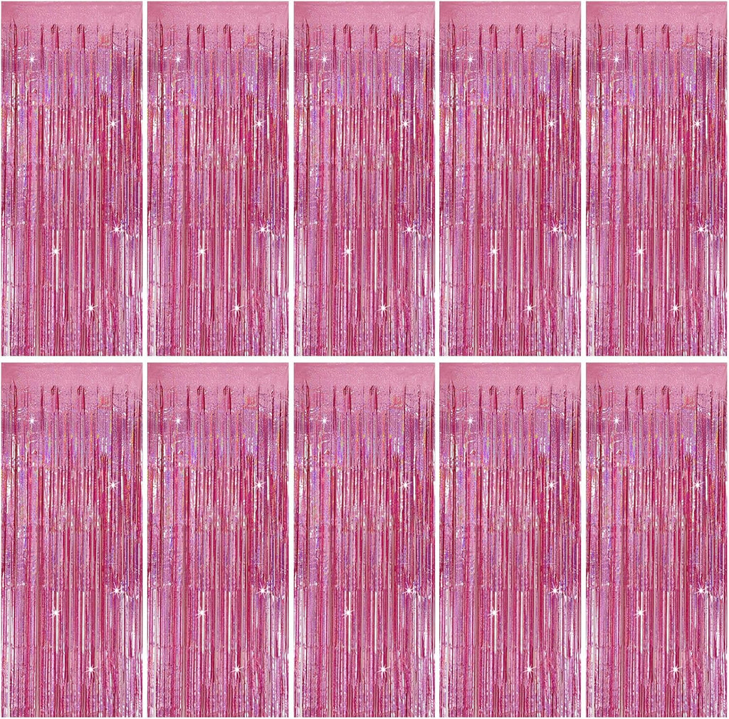 Skiennix Tinsel Curtain | Pink Glitter Foil Fringe Backdrop | 10-Pack Party Decorations for Events