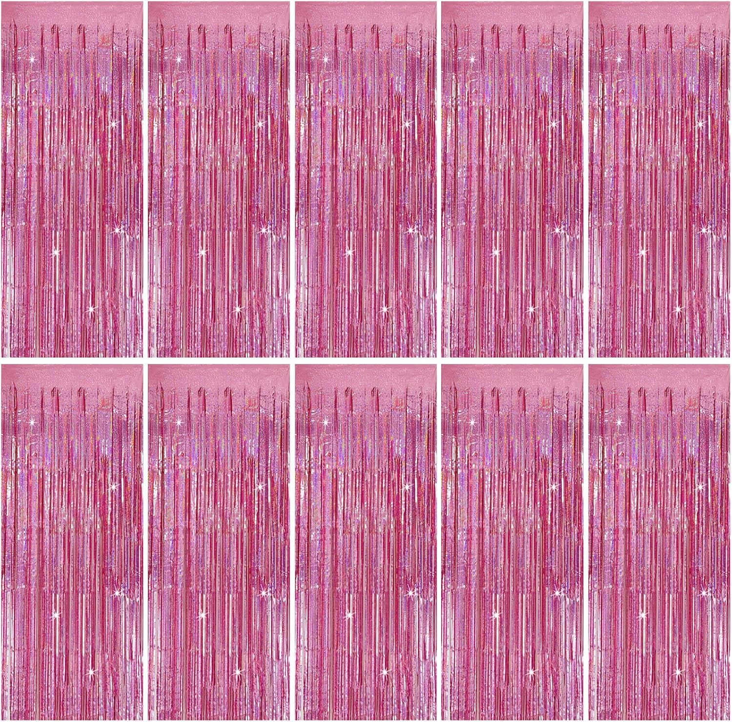 Skiennix Tinsel Curtain | Pink Glitter Foil Fringe Backdrop | 10-Pack Party Decorations for Events