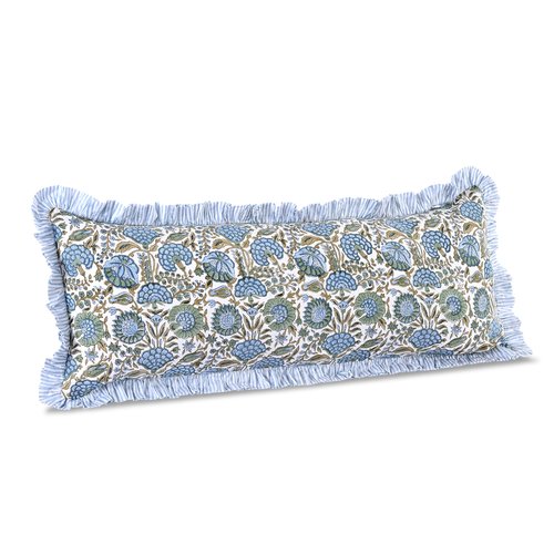 Ridhi Block Print Asparagus Green 36"x14" Set 1-100% Cotton Ruffle Lumbar Sham Cover Boho Floral Pillowcase, Farmhouse Cottagecore Bedding, Soft Decorative Cover Gift for Spring, Easter, Valentine