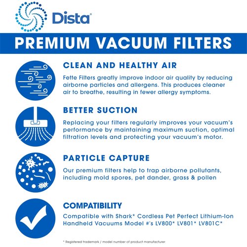 Dista Filter - XDCF800 Premium Dust Cup Filter Replacements Compatible with Shark Cordless Pet Perfect Lithium-Ion Handheld Vacuum Model LV800 LV801 LV801C Compare to Part # XDCF800. Pack of 4