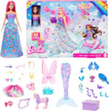Barbie Advent Calendar - Doll with 24 Surprise Accessories, Unicorn & 3 Pets | Transform Pink-Haired Fashion Doll into Mermaid & Fairy