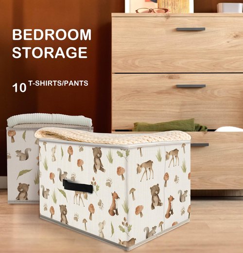 Nogrit Woodland Nursery Storage Bins Box, Toybox for Boys Girls, Forest Animal Mushroom Foldable Baskets Organizer Container with Handles for Bedroom Bathroom Kids Nursery Clothes Toys Books