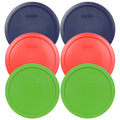 Pyrex 7402-PC (2) Blue & (2) Red & (2) Green Food Storage Replacement Lids (These Lids Fit the Pyrex 7402 6-Cup SCULPTED MIXING BOWL and 7203 7-Cup Glass Bowl) - Made in USA