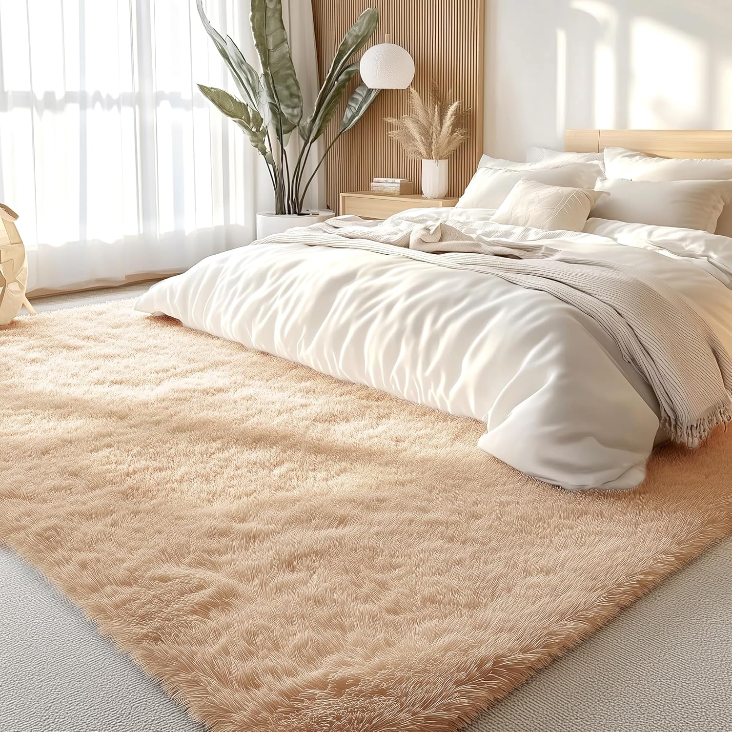 OLANLY Large Area Rug - Soft Fluffy Shaggy Carpet for Living Room & Bedroom | Machine Washable, Beige