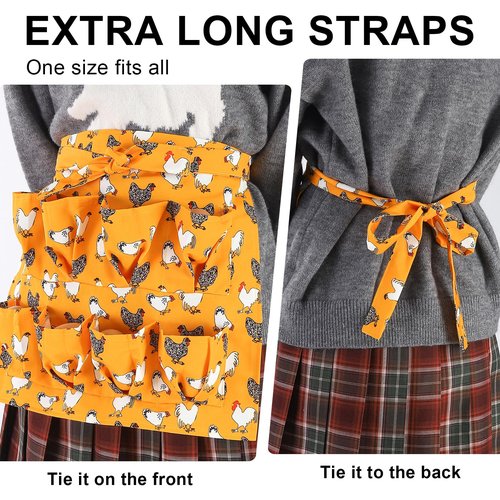 XLSXEXCL Egg Collecting Apron for Kids, Chicken Egg Apron with 8 Pockets, Farmhouse Eggs Aprons for Fresh Eggs for Hen, Duck, Goose, Bird, Various Collection (Yellow-flowered Chicken)