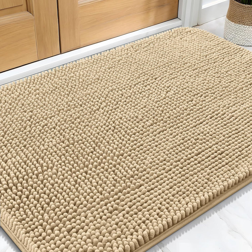 OLANLY Dog Door Mat - Absorbent Non-Slip Chenille Mat for Muddy Paws | 32x20 Beige Quick Dry Doormat