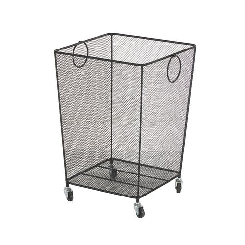 Deco 79 Metal Storage Basket Square Mesh Wire Rolling Laundry with Ring Handles, 17" x 16" x 24", Black