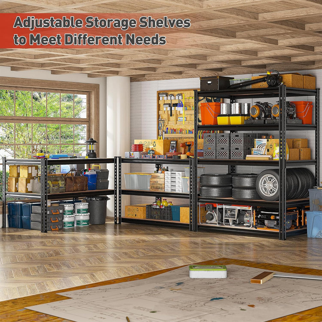 REIBII Heavy-Duty 5-Tier Storage Shelves - Adjustable Metal Shelving Unit for Garage, Basement, Pantry | 72" H x 35.55" W x 16" D, Black