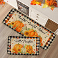 2 Pieces Hello Pumpkin Kitchen Mat Autumn Kitchen Rugs Thanksgiving Decorative Door Mats, Home Seasonal Fall Holiday Party Autumn Maple Leaves Harvest Thankful Grateful Blessed Low-Profile Floor Mat