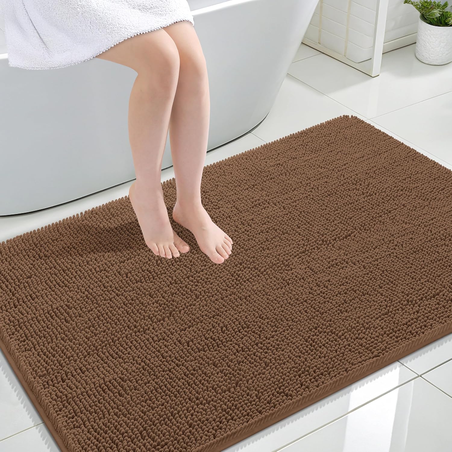 OLANLY Large Bathroom Rugs - Extra Soft Absorbent Chenille Mats | Quick Dry, Machine Washable, Mocha 47x32