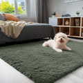 OLANLY Soft Fluffy Shaggy Bedside Rug - Machine Washable 3x5 for Kids & Nursery | Olive Green Home Decor
